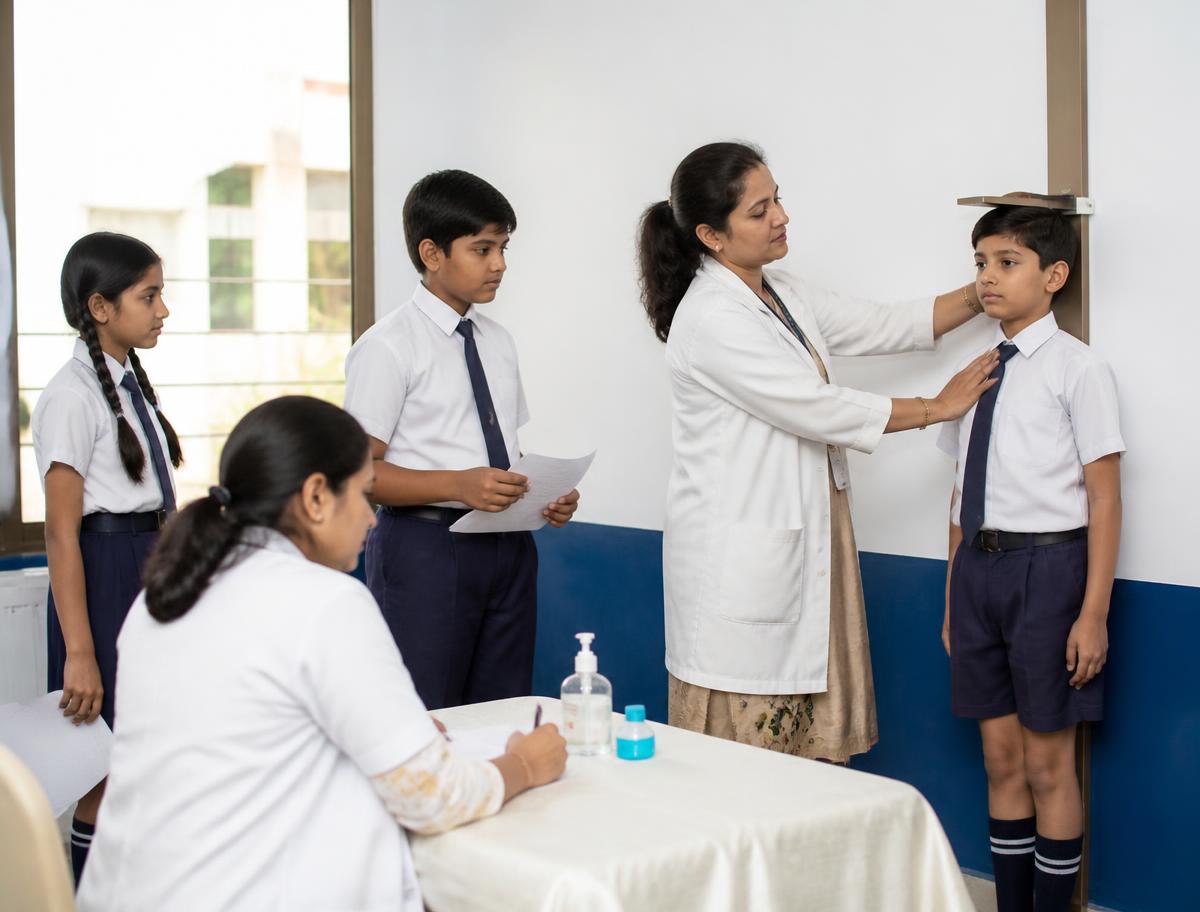 Indian schoolchildren attending an organised school health camp